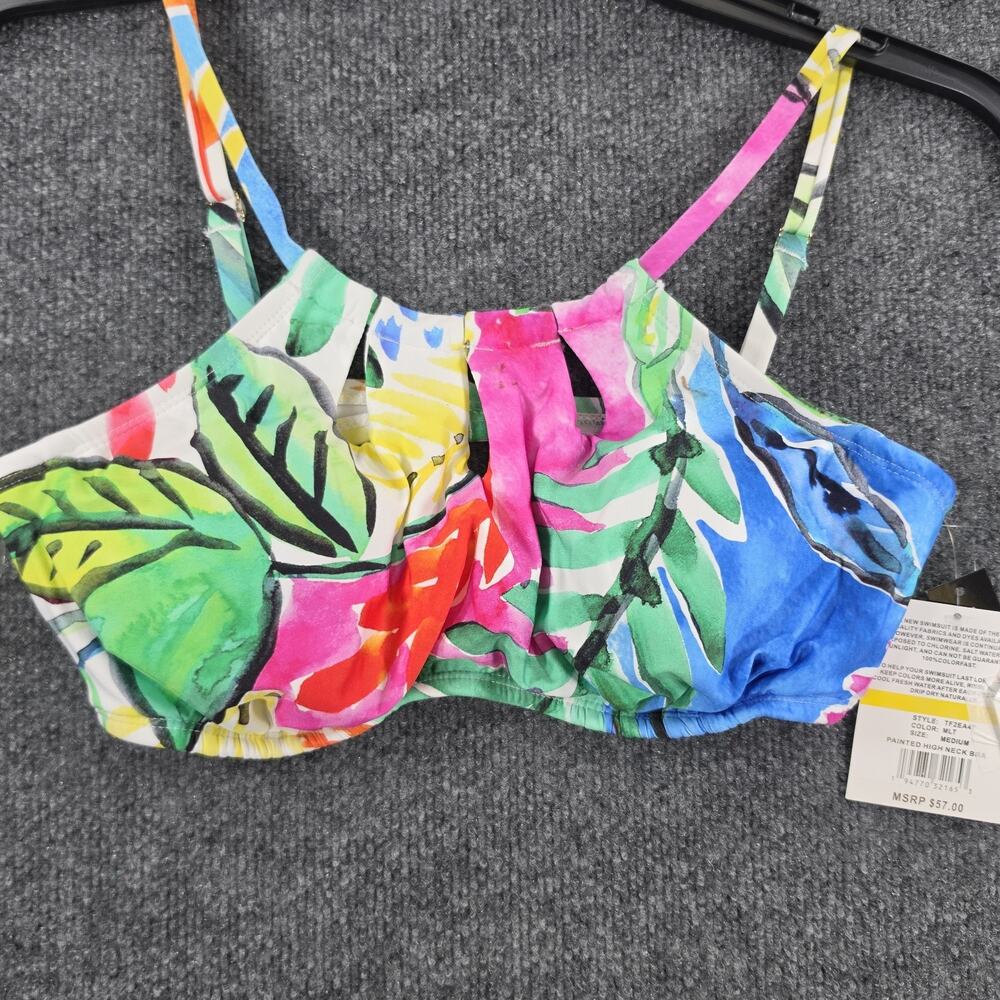 24th & Ocean Women's Medium Bikini Top Multicolor Floral Underwire High Neck Swi